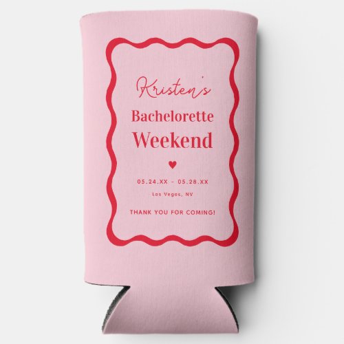 Pink and Red Retro Bachelorette Party Favors Seltzer Can Cooler