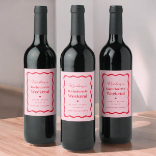 Pink and Red Retro Bachelorette Party Favors Wine Label