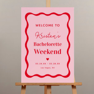 Pink and Red Retro Bachelorette Party Welcome Sign