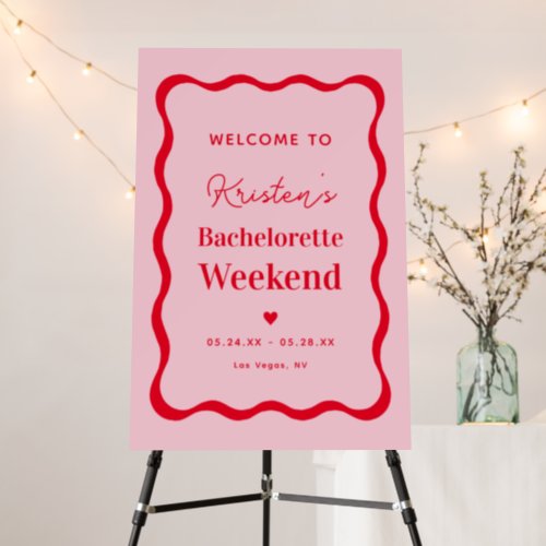 Pink and Red Retro Bachelorette Party Welcome Sign