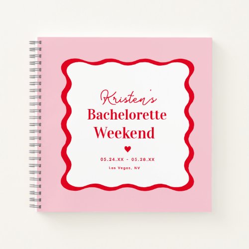 Pink and Red Retro Bachelorette Weekend Guestbook Notebook