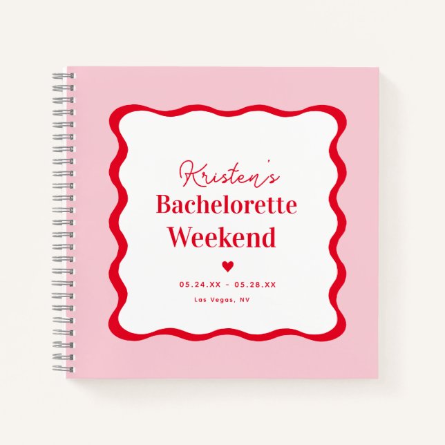 Pink and Red Retro Bachelorette Weekend Guestbook Notebook (Front)