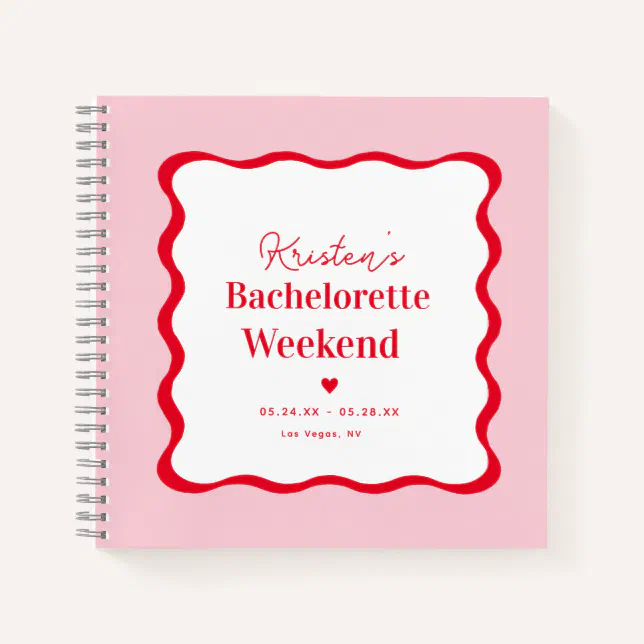 Pink and Red Retro Bachelorette Weekend Guestbook Notebook

