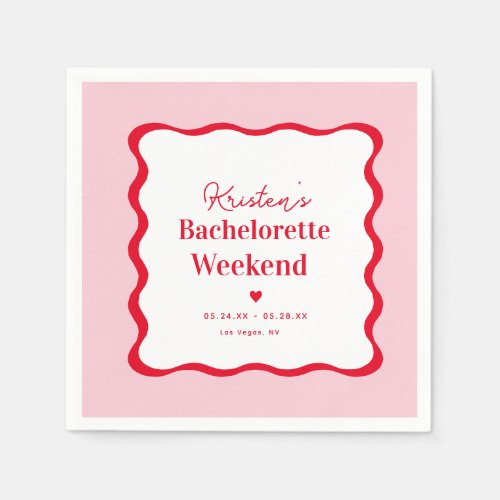 Pink and Red Retro Bachelorette Weekend  Napkins