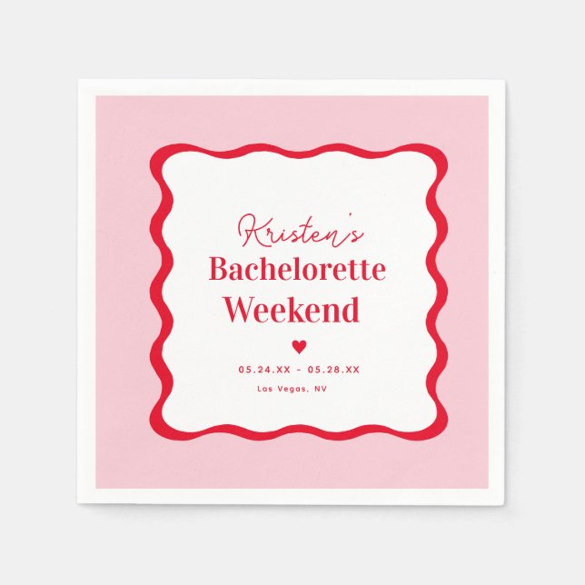 Pink and Red Retro Bachelorette Weekend  Napkins (Front)