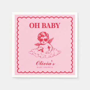 Pink and Red Retro Cherub Baby Shower Napkins