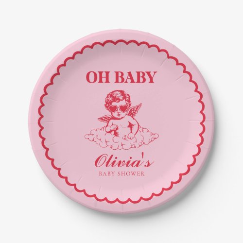 Pink and Red Retro Cherub Baby Shower