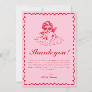 Pink and Red Retro Cherub Baby Shower Thank You Card