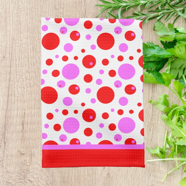 Pink and Red Retro Circles and Polka Dots Kitchen Towel (Creator Uploaded)