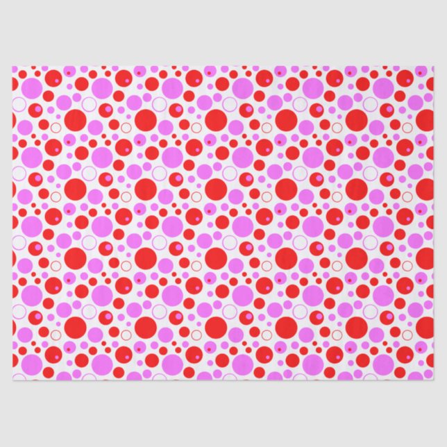 Pink and Red Retro Circles and Polka Dots Tissue Paper (Front)