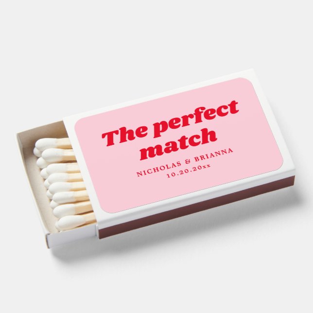 Pink  and Red Retro Disco Wedding Matchboxes (Front Open)
