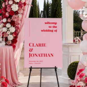 Pink and Red Retro Disco Wedding Welcome Foam Board