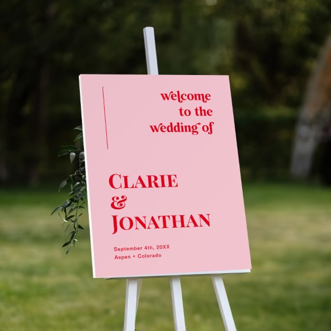 Pink and Red Retro Disco Wedding Welcome  Foam Board (Creator Uploaded)