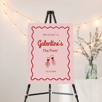 Pink and Red Retro Galentine’s Party Welcome Sign
