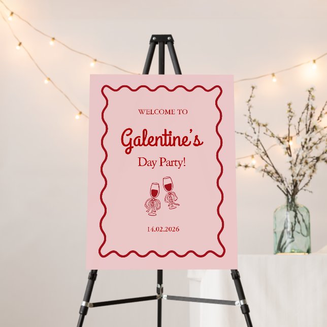 Pink and Red Retro Galentine’s Party Welcome Sign (In Situ (Stand))