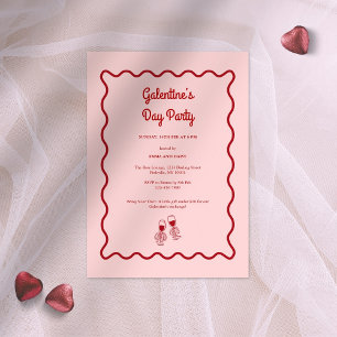 Pink and Red Retro Galentines Party Invitation