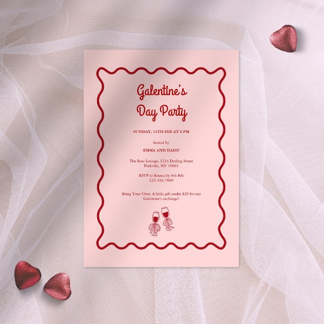 Pink and Red Retro Galentines Party Invitation (Creator Uploaded)