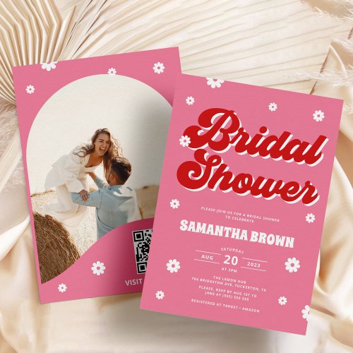 Pink and Red Retro Groovy Bridal Shower Invitation