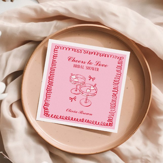 Pink and Red Retro Hand Drawn Bridal Shower Napkins (Creator Uploaded)