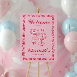 Pink and Red Retro Hand Drawn Bridal Shower Sign