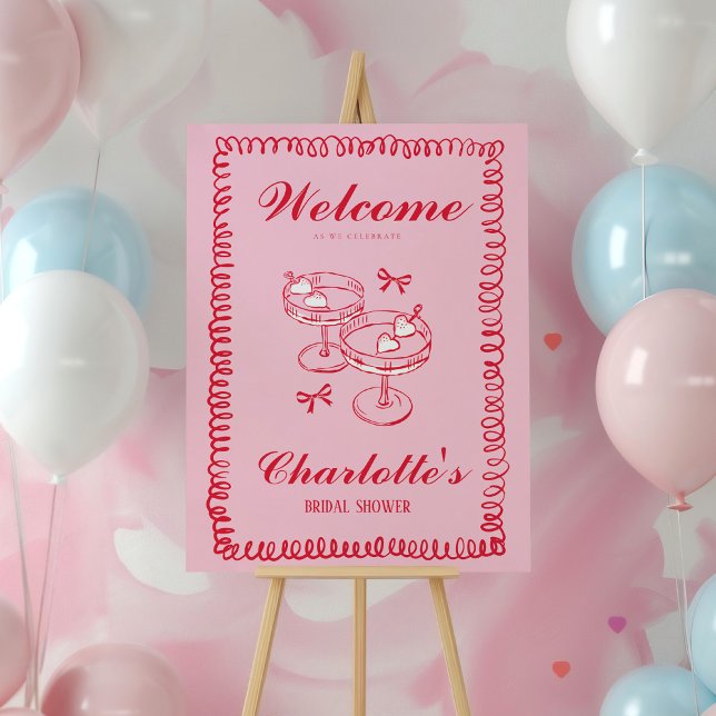 Pink and Red Retro Hand Drawn Bridal Shower Sign (Creator Uploaded)