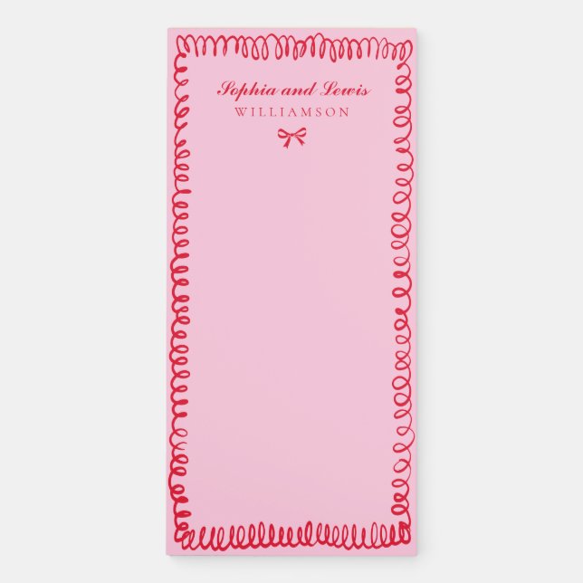 Pink and Red Retro Hand Drawn Couple Stationery Magnetic Notepad (Front)