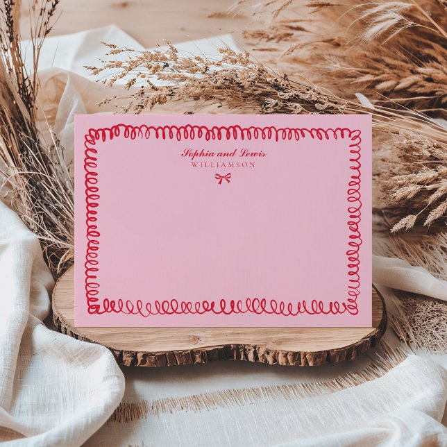 Pink and Red Retro Hand Drawn Couple Stationery Note Card (Creator Uploaded)