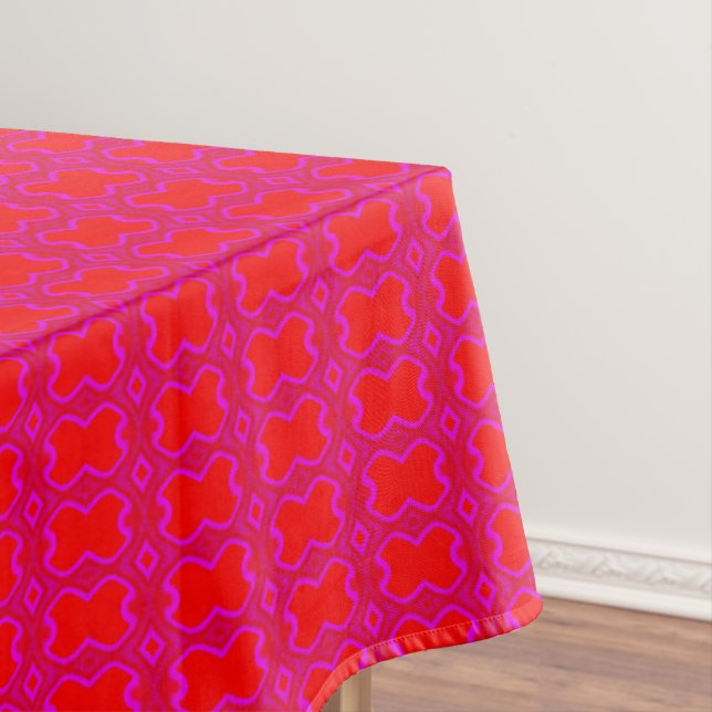 Pink and red retro patterned tablecloth (In Situ)