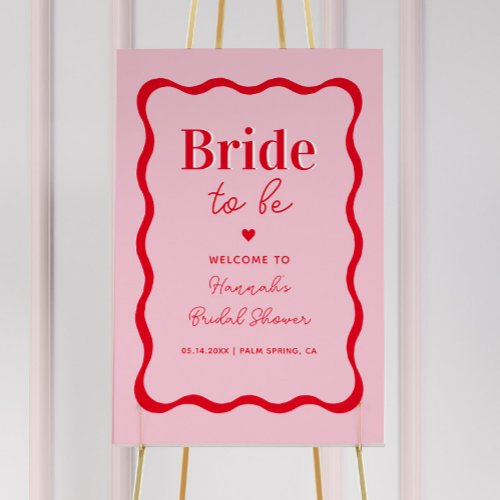 Pink and Red Retro Wave Bridal Shower Welcome Sign