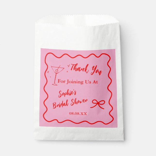 Pink And Red Retro Wavy Bridal Shower Favor Bag  (Front)