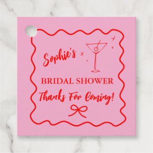 Pink And Red Retro Wavy Bridal Shower Martini Favor Tags