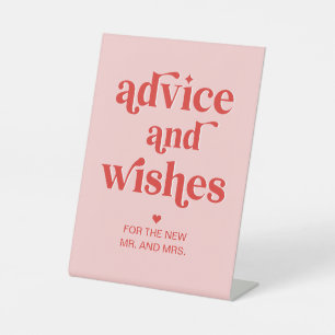 Pink and Red Retro Wedding Advice and Wishes Pedestal Sign