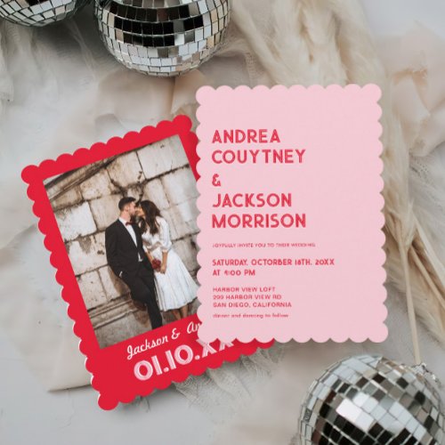 Pink and Red Retro Wedding  Invitation