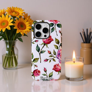 Pink and Red Rose Floral Repeat iPhone 16 Pro Case