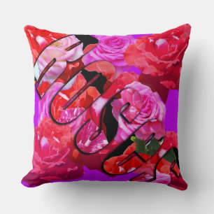 Pink And Red Roses And Logo, Big Throw Cushion. Pillow