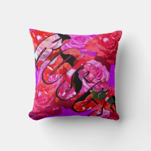 Pink And Red Roses And Logo, Throw Cushion. Pillow