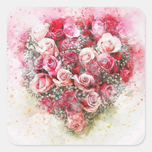 Pink and Red Roses Bouquet  Square Sticker