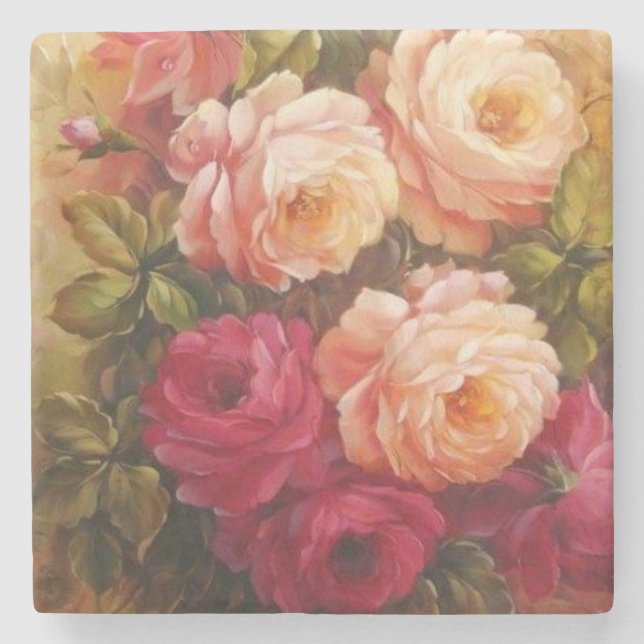 Pink and Red Roses Fine Art Stone Coaster (Front)