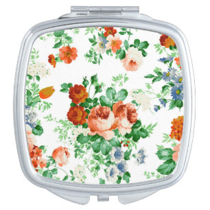 Pink And Red Roses Floral Pattern Compact Mirror