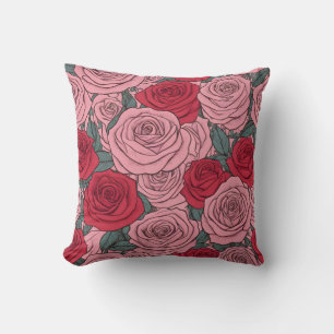 Pink and red roses floral pattern throw pillow