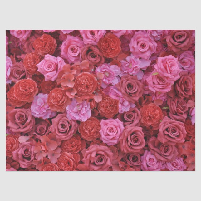 Pink and red roses floral pattern tissue paper (Front)