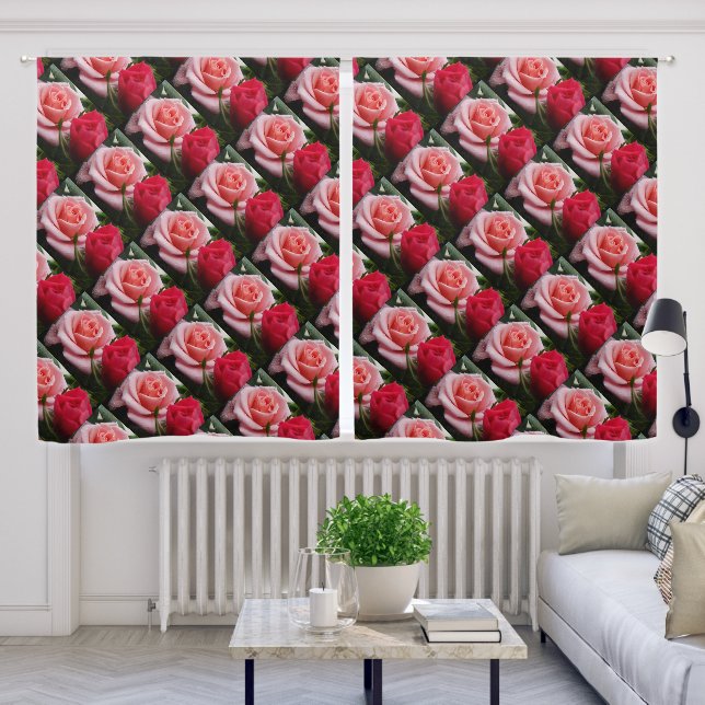 Pink and Red Roses in Pattern Blackout Curtains (Living Room)