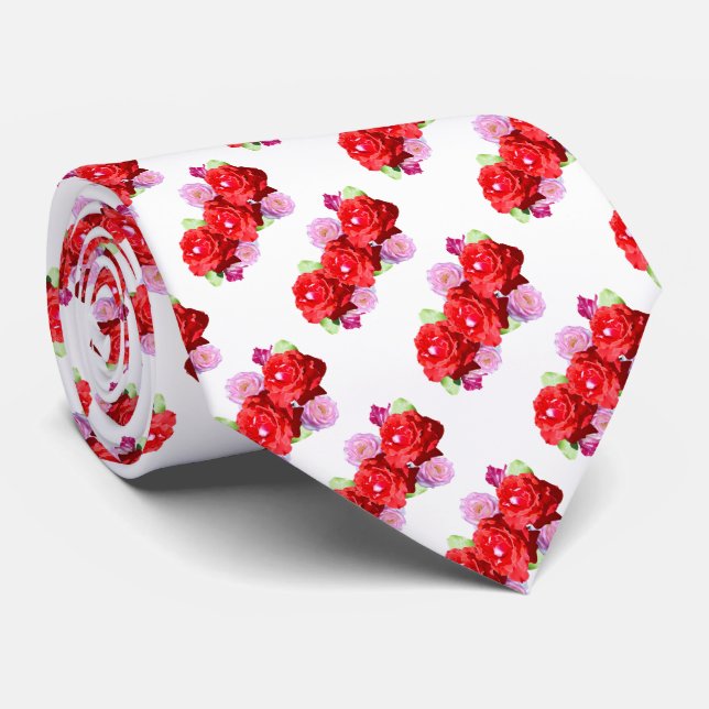 Pink And Red Roses, Neck Tie (Rolled)