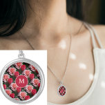 Pink and Red Roses Pattern Floral Monogram Silver Plated Necklace<br><div class="desc">Beautiful colorful floral design. This design looks good on any product. ⭐PERSONALIZE this template with your artwork. ⭐EDIT it further to make more changes. ⭐TRANSFER this design to any product. Visit all my stores at bit.ly/SandyspiderStores (cut and paste).</div>