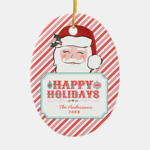 Pink and Red Santa   Happy Holidays Ceramic Ornament