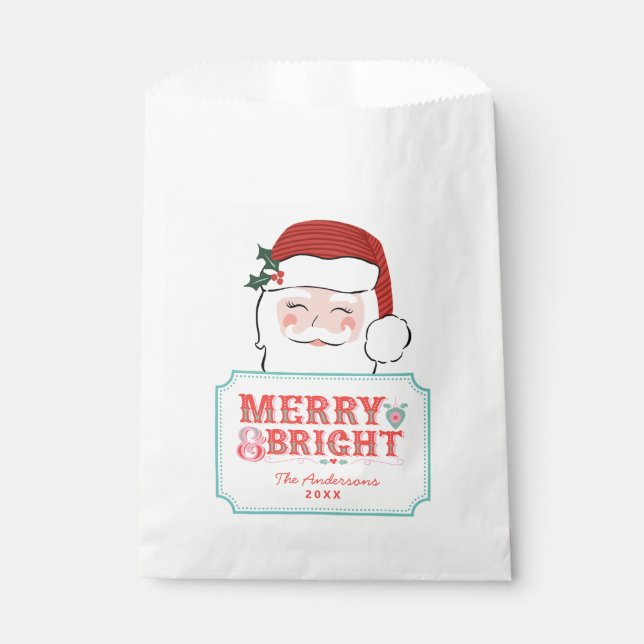 Pink and Red Santa | Merry & Bright  Favor Bag (Front)