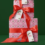 Pink and Red Scallop Tile Christmas Sprigs Wrapping Paper<br><div class="desc">Give a truly personalized gift this Christmas season with one of a kind, personalized wrapping paper. Customize the greeting and the name text and skip gift tags since the information is already on this seasonally decorative paper. A pattern of elegant scalloped red arches is accented by illustrated sprigs of holly...</div>