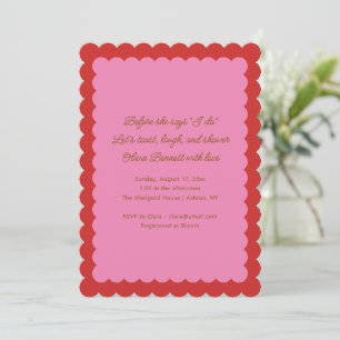 Pink and Red Scalloped Edge Bridal Shower Invitation