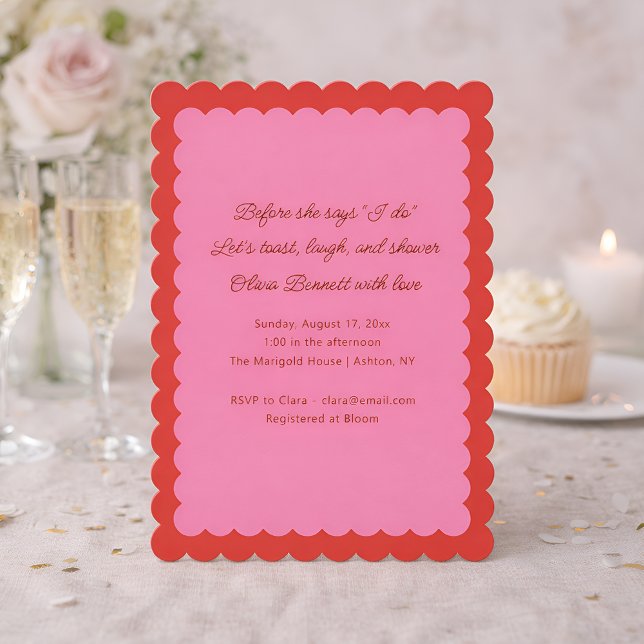 Pink and Red Scalloped Edge Bridal Shower Invitation (Creator Uploaded)