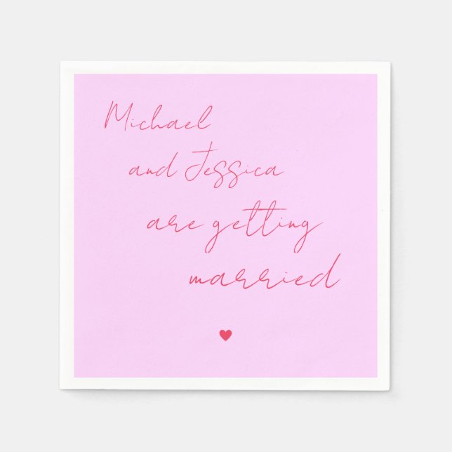 Pink and Red Script Heart Elegant Romantic Wedding Napkins (Front)